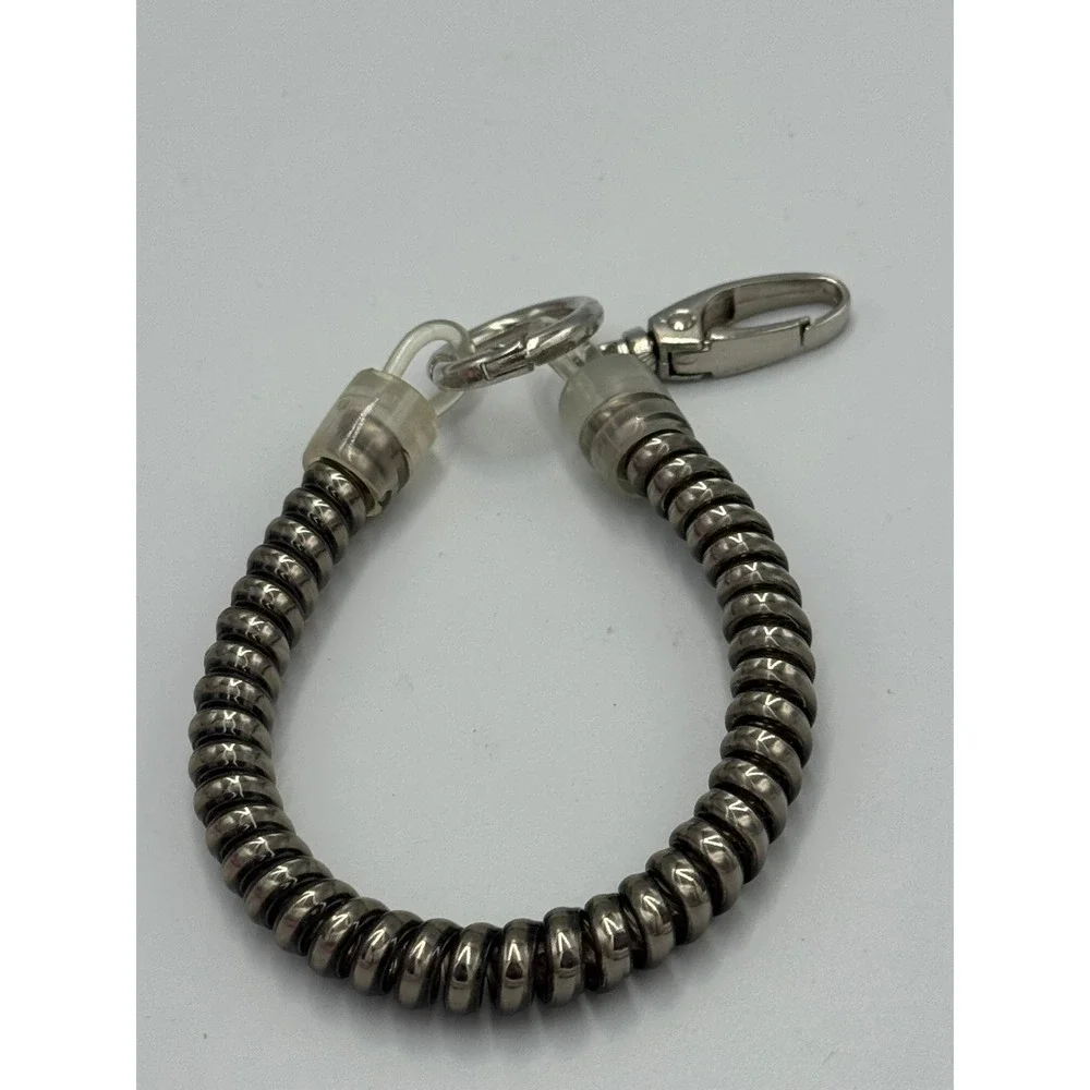 Plastic Stretchy Coil Keychain Wallet Gunmetal Silver Lobster Clasp O-Ring